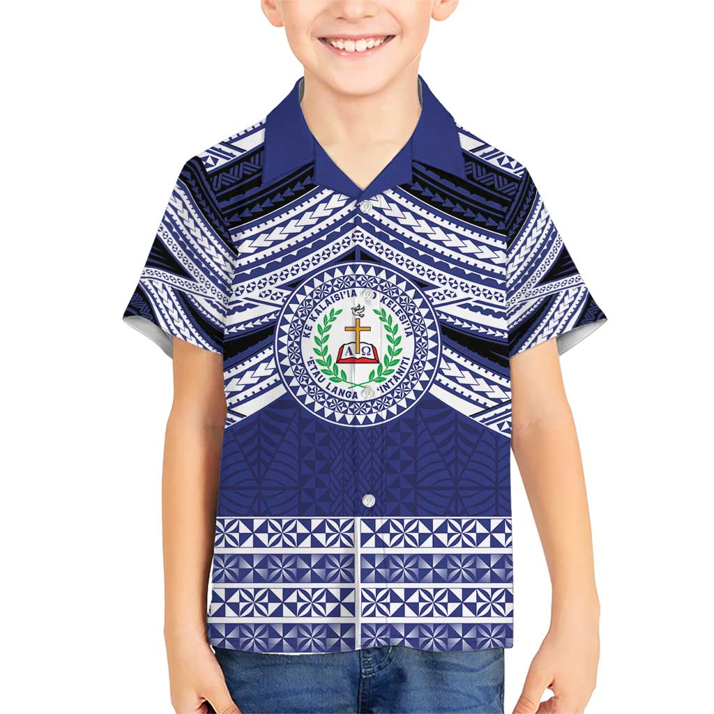 Personalised Tonga Sia'atoutai Theological College Kid Hawaiian Shirt Polynesian Ngatu Tribal LT9 Kid Blue - Polynesian Pride