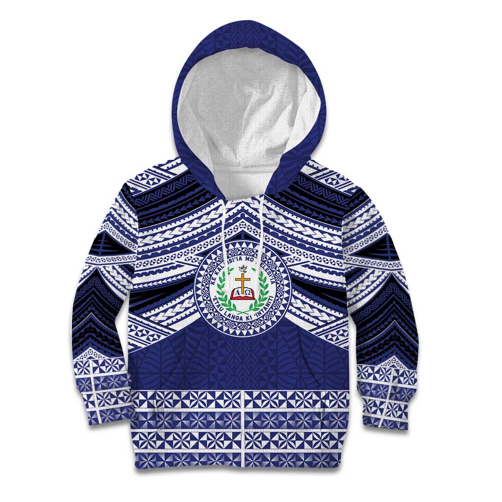 Personalised Tonga Sia'atoutai Theological College Kid Hoodie Polynesian Ngatu Tribal LT9 Hoodie Blue - Polynesian Pride