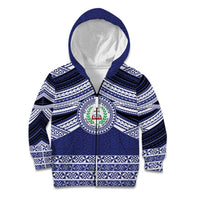Personalised Tonga Sia'atoutai Theological College Kid Hoodie Polynesian Ngatu Tribal LT9 Zip Hoodie Blue - Polynesian Pride