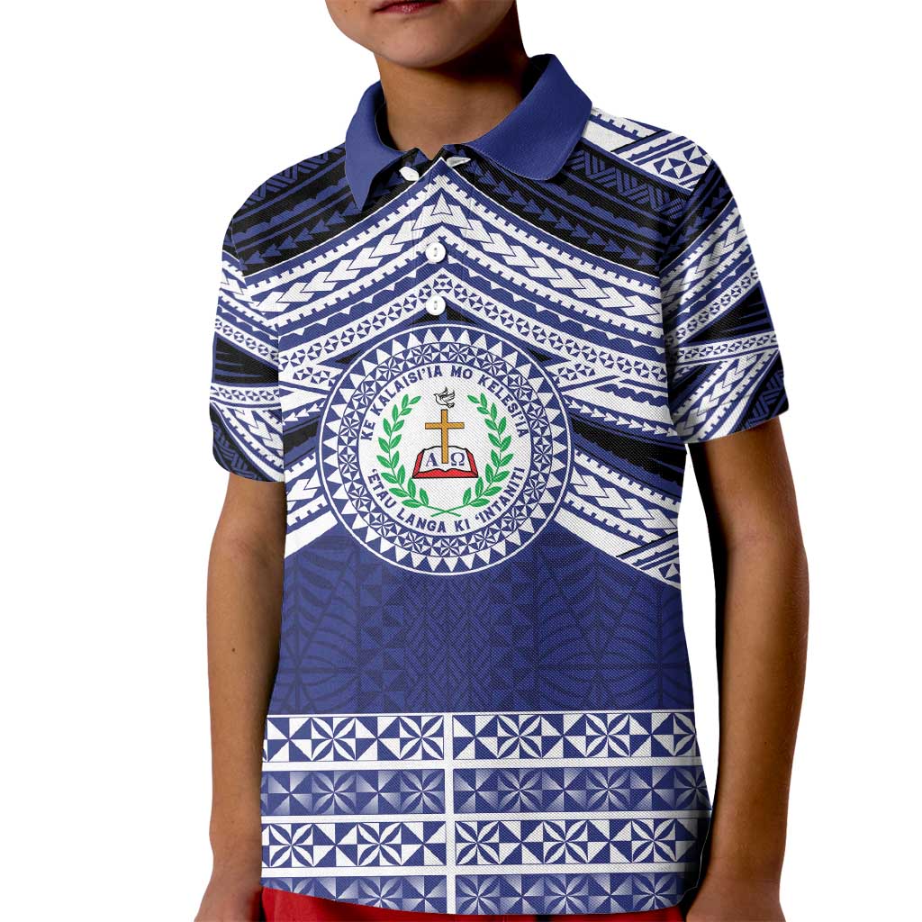 Personalised Tonga Sia'atoutai Theological College Kid Polo Shirt Polynesian Ngatu Tribal LT9 Kid Blue - Polynesian Pride