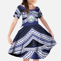 Personalised Tonga Sia'atoutai Theological College Kid Short Sleeve Dress Polynesian Ngatu Tribal LT9 KID Blue - Polynesian Pride