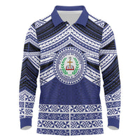 Personalised Tonga Sia'atoutai Theological College Long Sleeve Polo Shirt Polynesian Ngatu Tribal LT9 Blue - Polynesian Pride