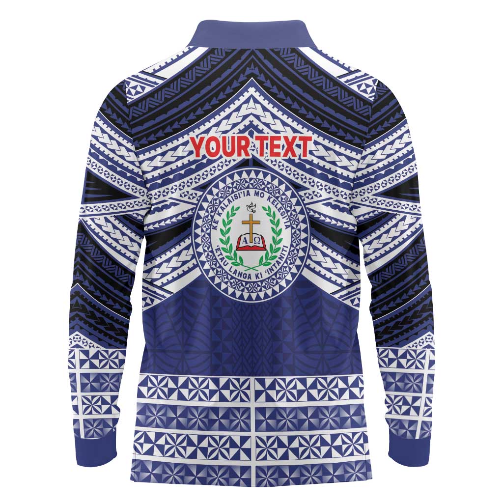 Personalised Tonga Sia'atoutai Theological College Long Sleeve Polo Shirt Polynesian Ngatu Tribal LT9 - Polynesian Pride
