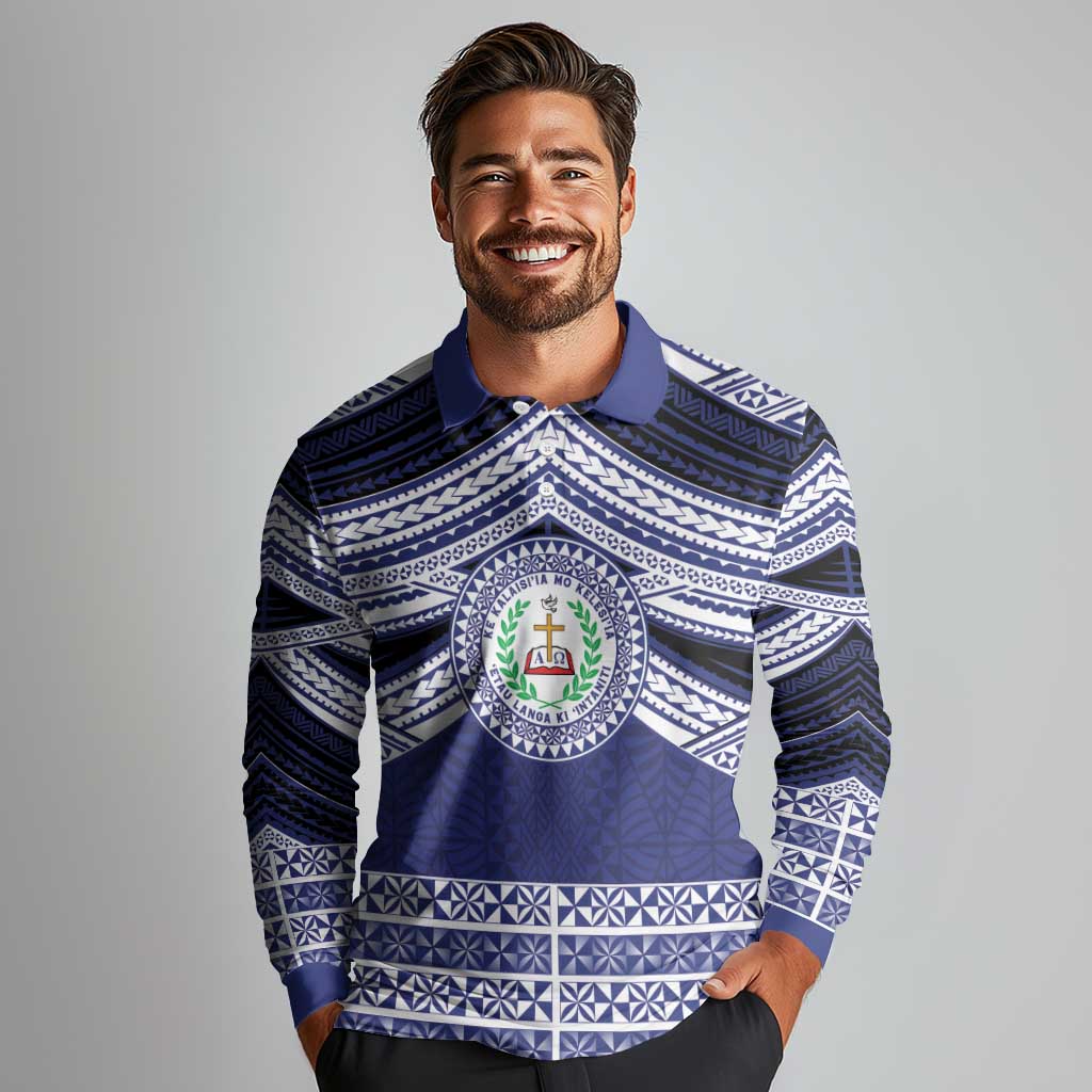 Personalised Tonga Sia'atoutai Theological College Long Sleeve Polo Shirt Polynesian Ngatu Tribal LT9 - Polynesian Pride