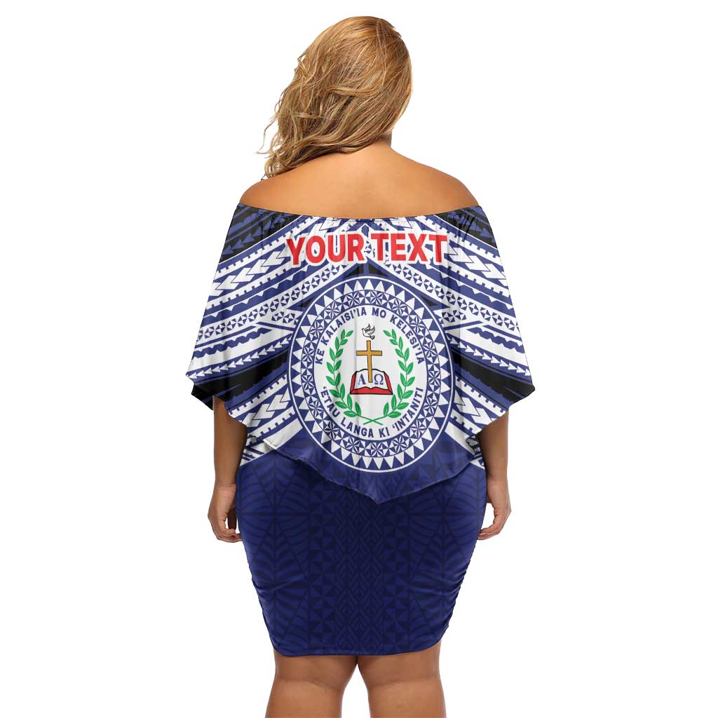 Personalised Tonga Sia'atoutai Theological College Off Shoulder Short Dress Polynesian Ngatu Tribal LT9 - Polynesian Pride