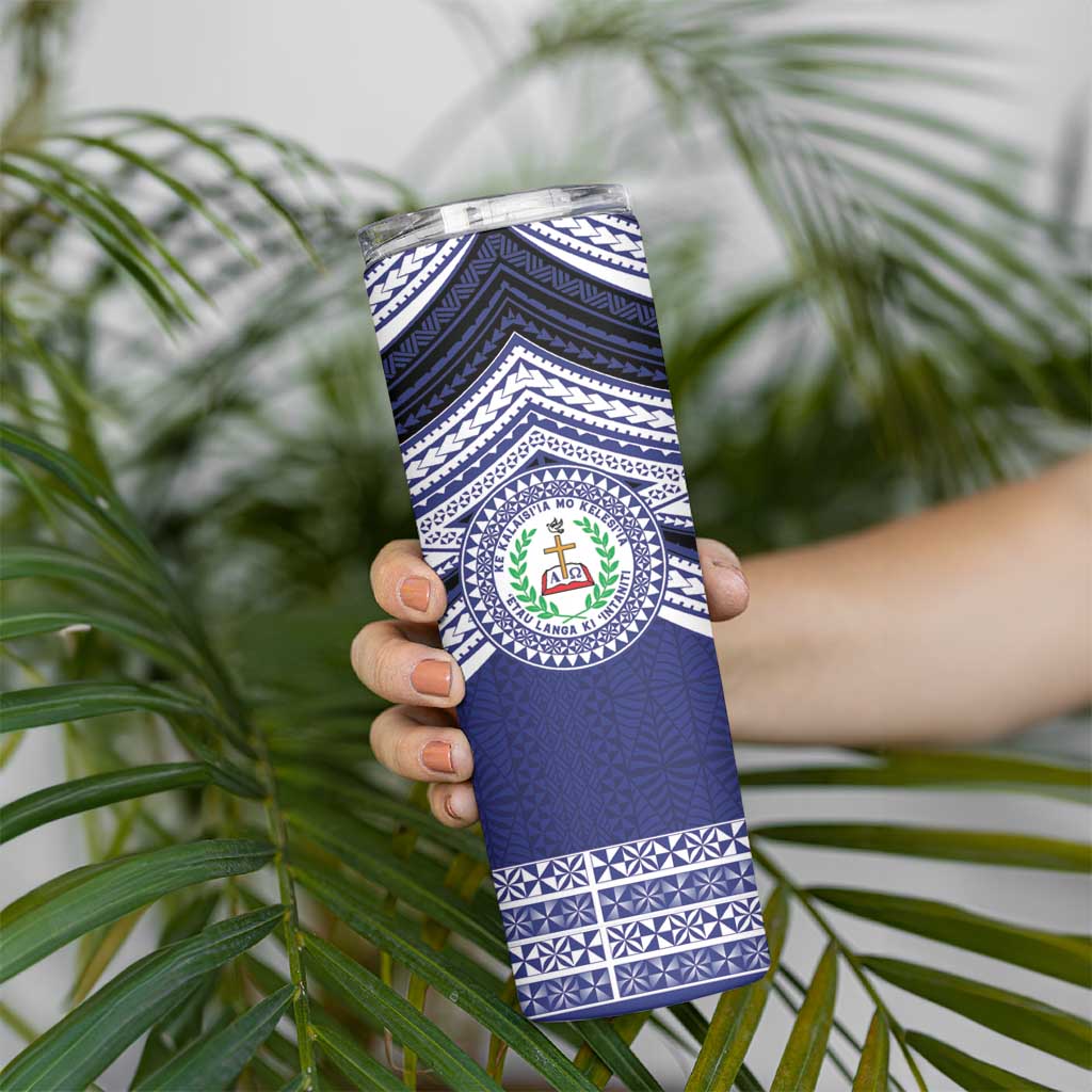 Personalised Tonga Sia'atoutai Theological College Skinny Tumbler Polynesian Ngatu Tribal LT9 - Polynesian Pride