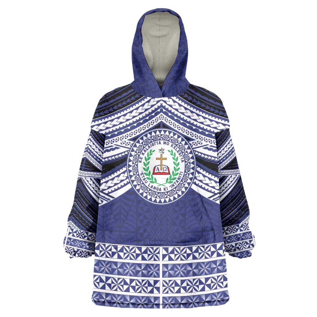 Personalised Tonga Sia'atoutai Theological College Wearable Blanket Hoodie Polynesian Ngatu Tribal LT9 One Size Blue - Polynesian Pride