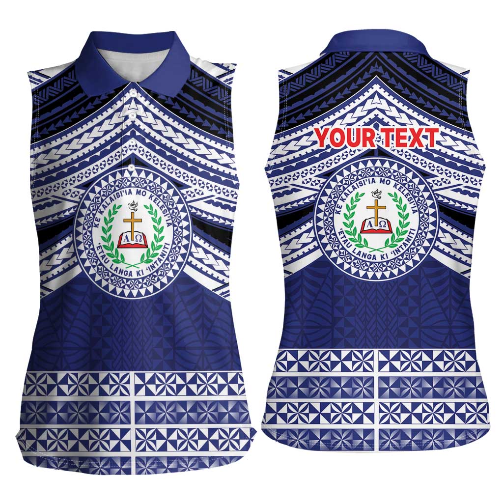 Personalised Tonga Sia'atoutai Theological College Women Sleeveless Polo Shirt Polynesian Ngatu Tribal LT9 - Polynesian Pride