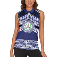 Personalised Tonga Sia'atoutai Theological College Women Sleeveless Polo Shirt Polynesian Ngatu Tribal LT9 - Polynesian Pride