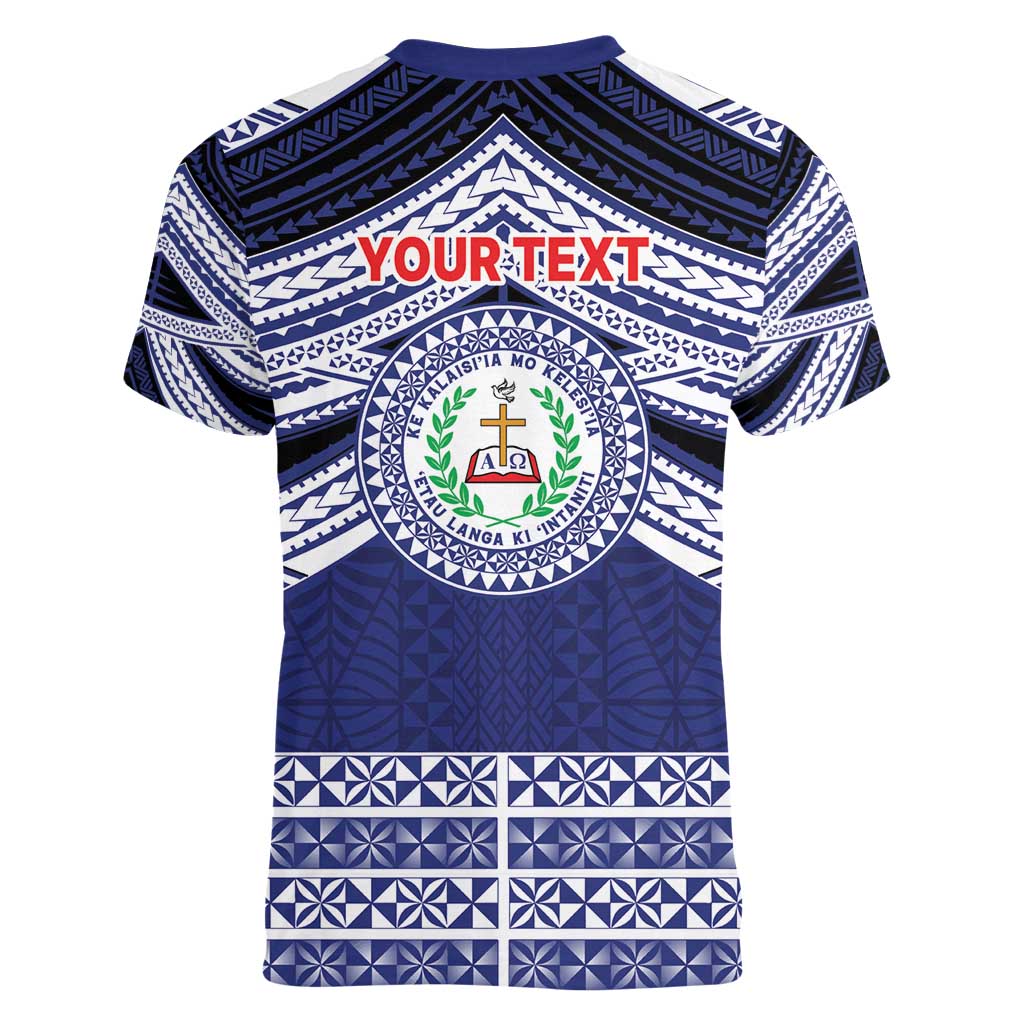 Personalised Tonga Sia'atoutai Theological College Women V-Neck T-Shirt Polynesian Ngatu Tribal LT9 - Polynesian Pride