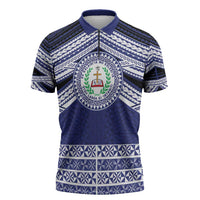 Personalised Tonga Sia'atoutai Theological College Zipper Polo Shirt Polynesian Ngatu Tribal LT9 Blue - Polynesian Pride