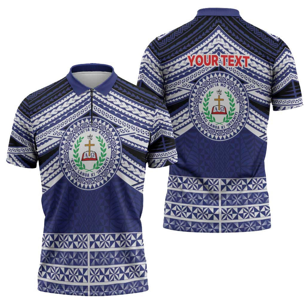 Personalised Tonga Sia'atoutai Theological College Zipper Polo Shirt Polynesian Ngatu Tribal LT9 - Polynesian Pride