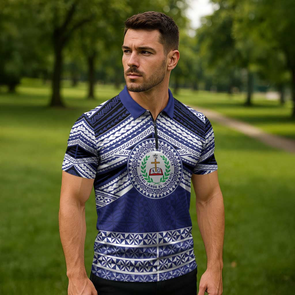 Personalised Tonga Sia'atoutai Theological College Zipper Polo Shirt Polynesian Ngatu Tribal LT9 - Polynesian Pride