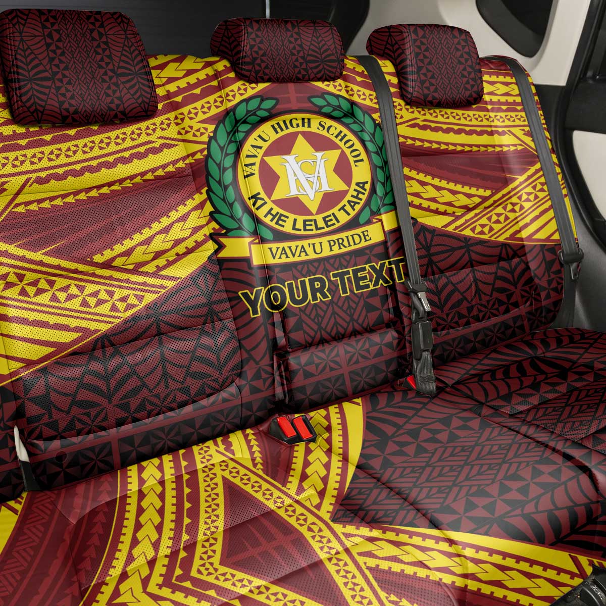 Personalised Tonga Vava'u High School Back Car Seat Cover Polynesian Ngatu Tribal