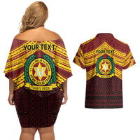 Personalised Tonga Vava'u High School Couples Matching Off Shoulder Short Dress and Hawaiian Shirt Polynesian Ngatu Tribal LT9 - Polynesian Pride