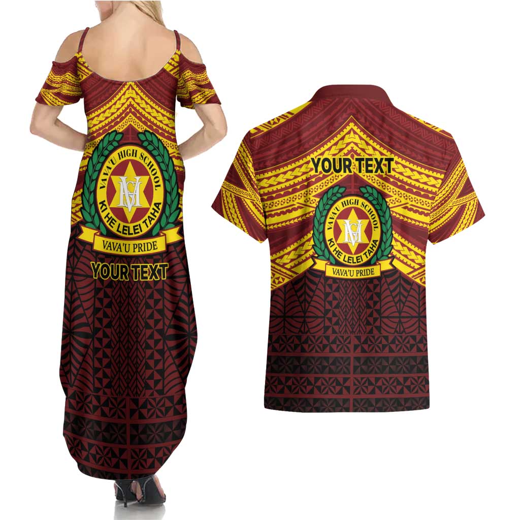 Personalised Tonga Vava'u High School Couples Matching Summer Maxi Dress and Hawaiian Shirt Polynesian Ngatu Tribal