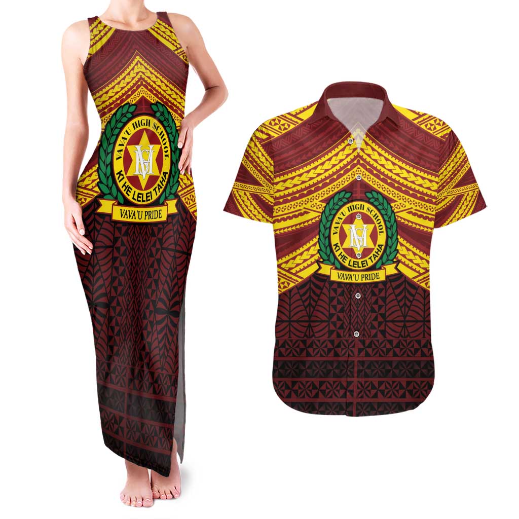 Personalised Tonga Vava'u High School Couples Matching Tank Maxi Dress and Hawaiian Shirt Polynesian Ngatu Tribal