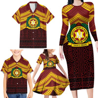 Personalised Tonga Vava'u High School Family Matching Long Sleeve Bodycon Dress and Hawaiian Shirt Polynesian Ngatu Tribal