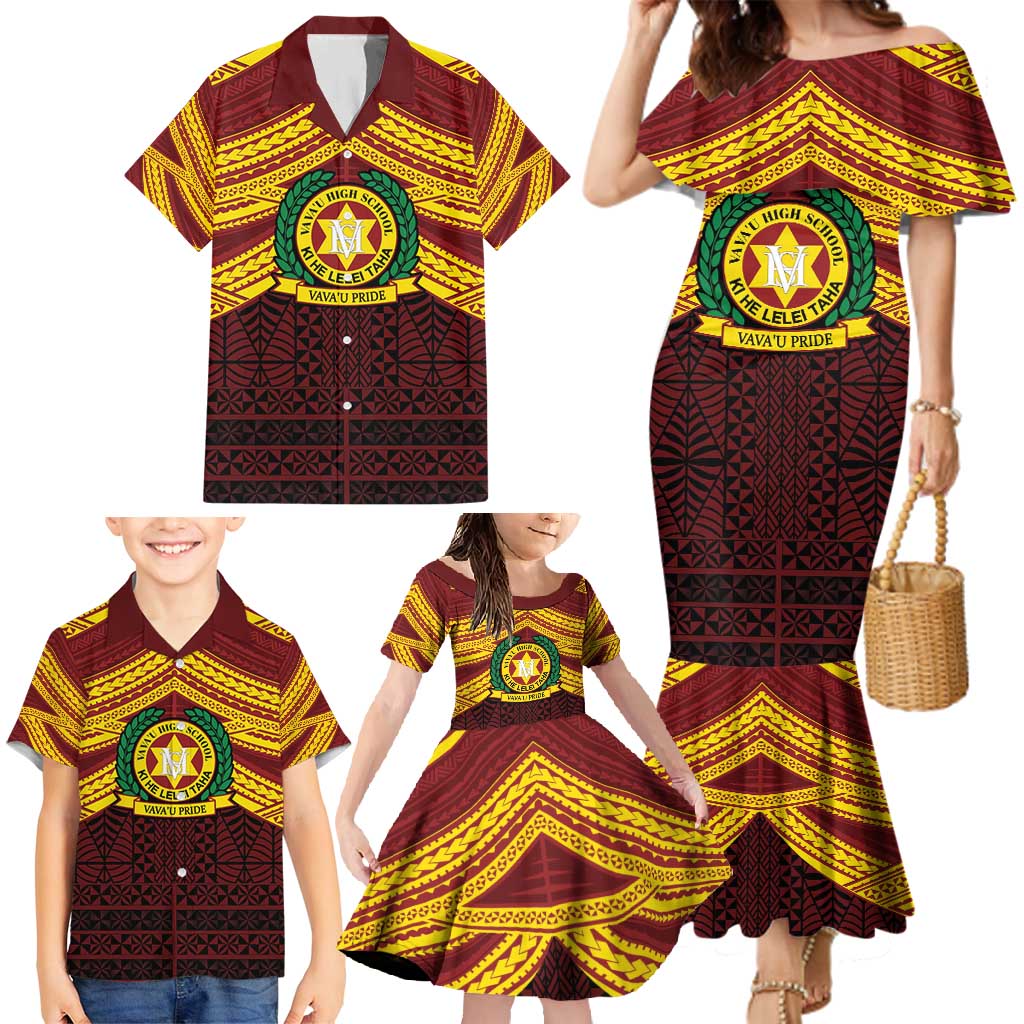 Personalised Tonga Vava'u High School Family Matching Mermaid Dress and Hawaiian Shirt Polynesian Ngatu Tribal LT9 - Polynesian Pride