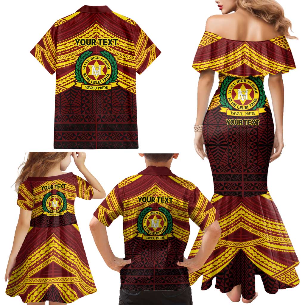 Personalised Tonga Vava'u High School Family Matching Mermaid Dress and Hawaiian Shirt Polynesian Ngatu Tribal LT9 - Polynesian Pride