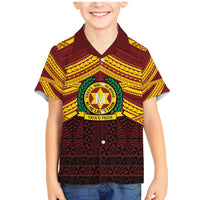 Personalised Tonga Vava'u High School Family Matching Mermaid Dress and Hawaiian Shirt Polynesian Ngatu Tribal LT9 Son's Shirt Red - Polynesian Pride