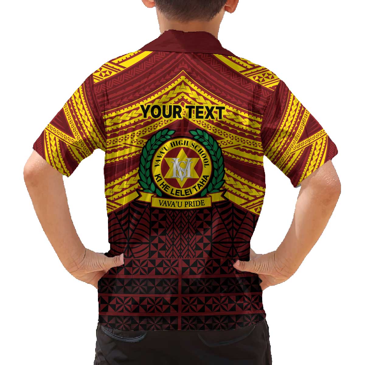 Personalised Tonga Vava'u High School Family Matching Off The Shoulder Long Sleeve Dress and Hawaiian Shirt Polynesian Ngatu Tribal