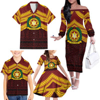 Personalised Tonga Vava'u High School Family Matching Off The Shoulder Long Sleeve Dress and Hawaiian Shirt Polynesian Ngatu Tribal