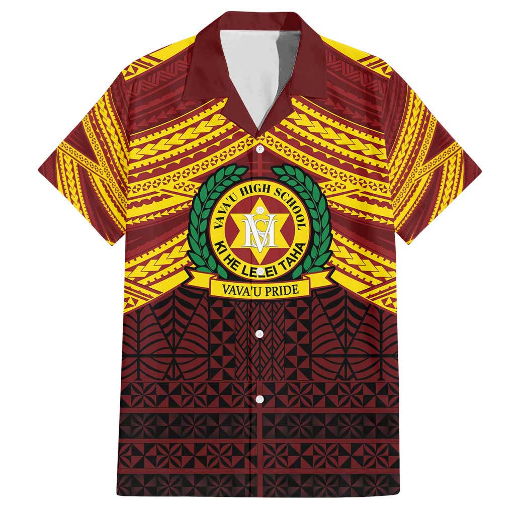 Personalised Tonga Vava'u High School Family Matching Puletasi and Hawaiian Shirt Polynesian Ngatu Tribal LT9 Dad's Shirt - Short Sleeve Red - Polynesian Pride