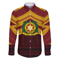 Personalised Tonga Vava'u High School Family Matching Puletasi and Hawaiian Shirt Polynesian Ngatu Tribal LT9 Dad's Shirt - Long Sleeve Red - Polynesian Pride
