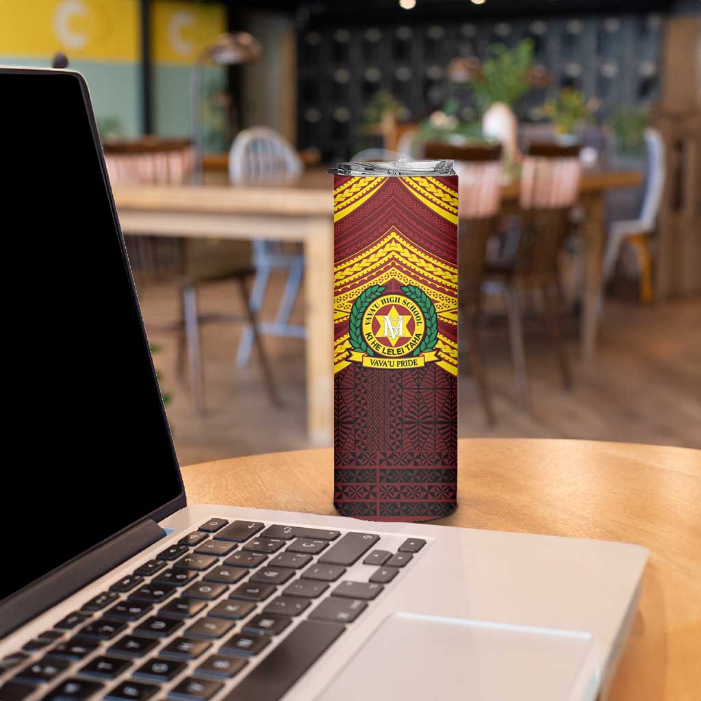 Personalised Tonga Vava'u High School Skinny Tumbler Polynesian Ngatu Tribal