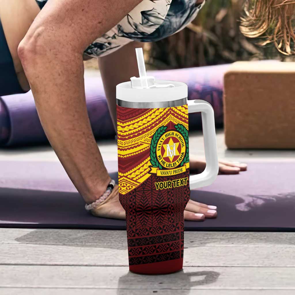 Personalised Tonga Vava'u High School Tumbler With Handle Polynesian Ngatu Tribal