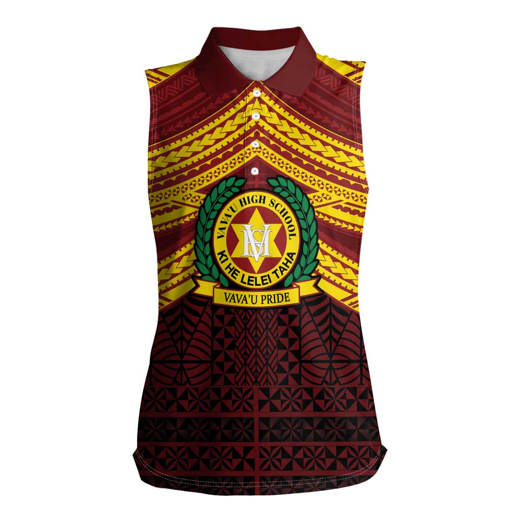 Personalised Tonga Vava'u High School Women Sleeveless Polo Shirt Polynesian Ngatu Tribal LT9 Female Red - Polynesian Pride