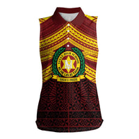 Personalised Tonga Vava'u High School Women Sleeveless Polo Shirt Polynesian Ngatu Tribal LT9 Female Red - Polynesian Pride