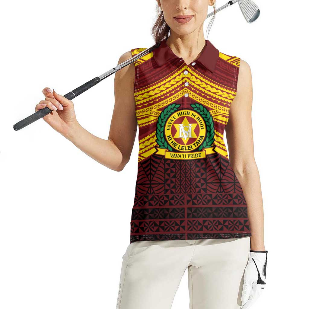 Personalised Tonga Vava'u High School Women Sleeveless Polo Shirt Polynesian Ngatu Tribal LT9 - Polynesian Pride