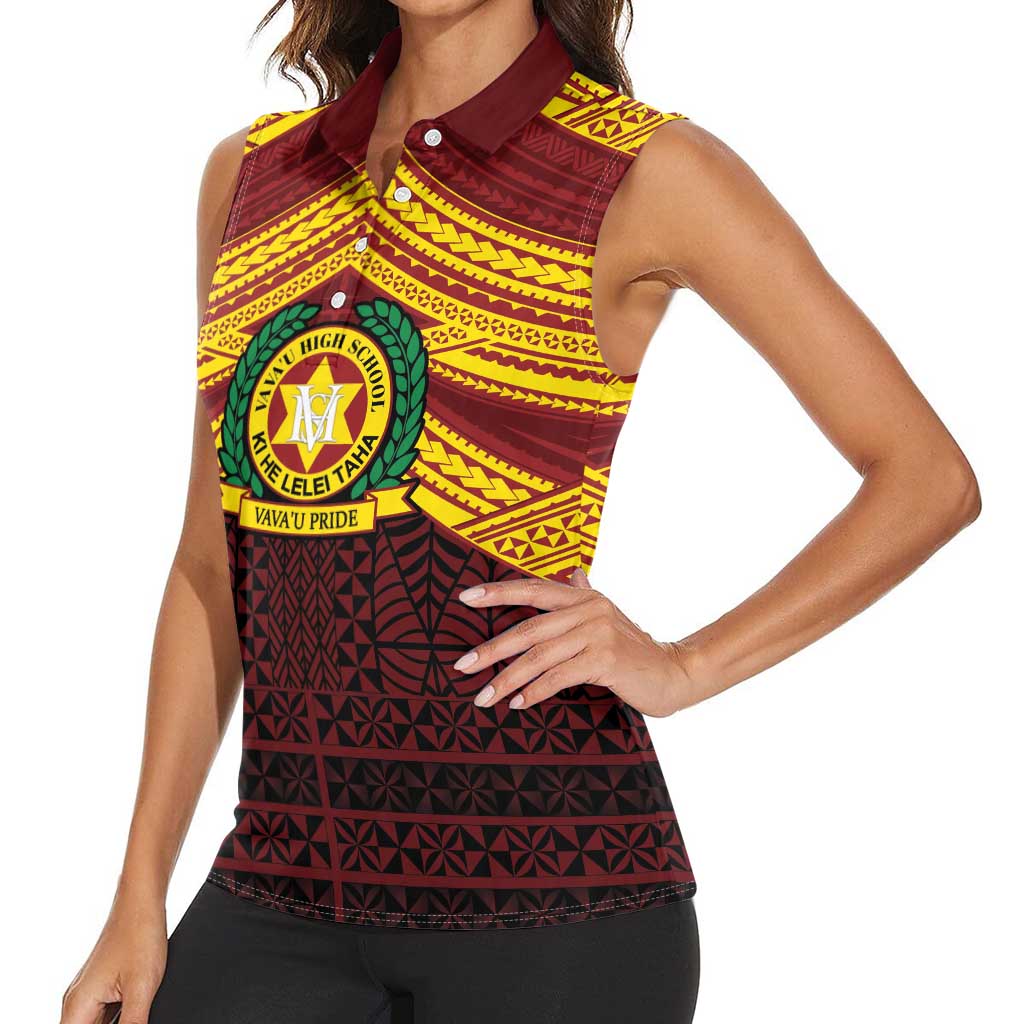 Personalised Tonga Vava'u High School Women Sleeveless Polo Shirt Polynesian Ngatu Tribal LT9 - Polynesian Pride