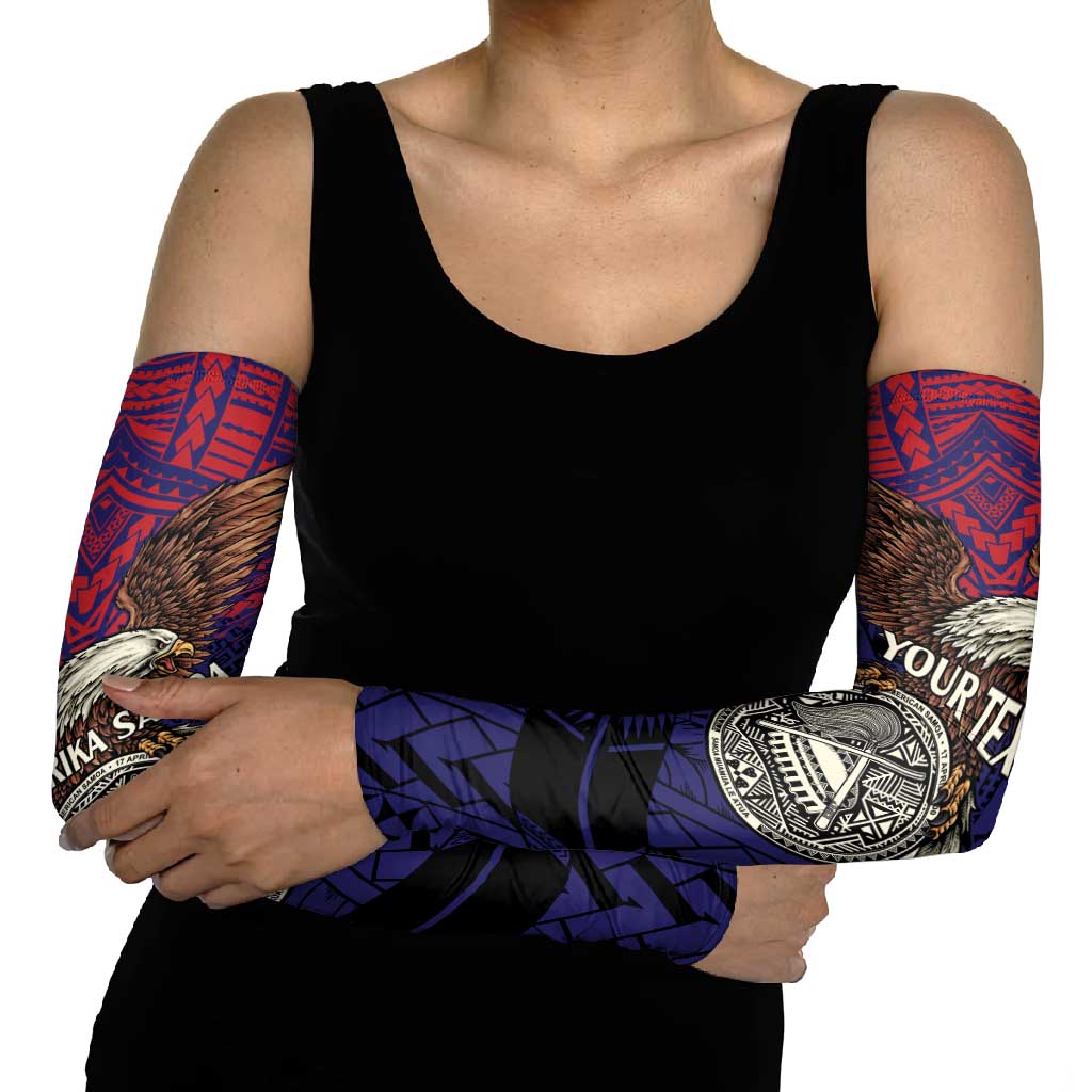 American Samoa Brave Eagle Personalized Arm Sleeves National Flag Color - Polynesian Pride