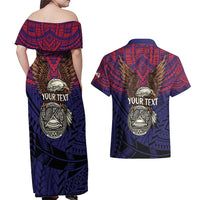 American Samoa Brave Eagle Personalized Couples Matching Off Shoulder Maxi Dress and Hawaiian Shirt National Flag Color LT9 - Polynesian Pride