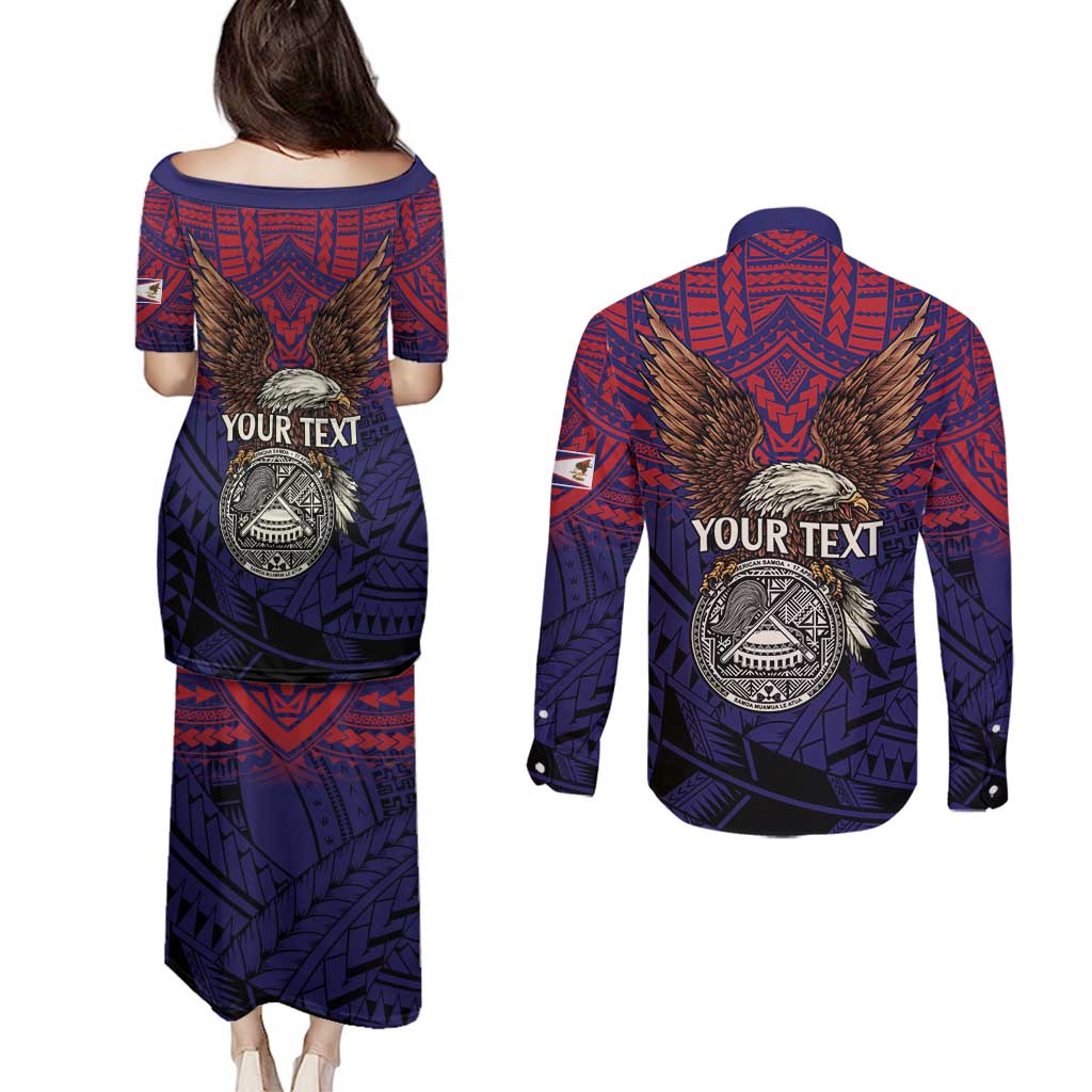 American Samoa Brave Eagle Personalized Couples Matching Puletasi and Long Sleeve Button Shirt National Flag Color
