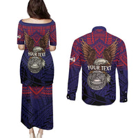 American Samoa Brave Eagle Personalized Couples Matching Puletasi and Long Sleeve Button Shirt National Flag Color