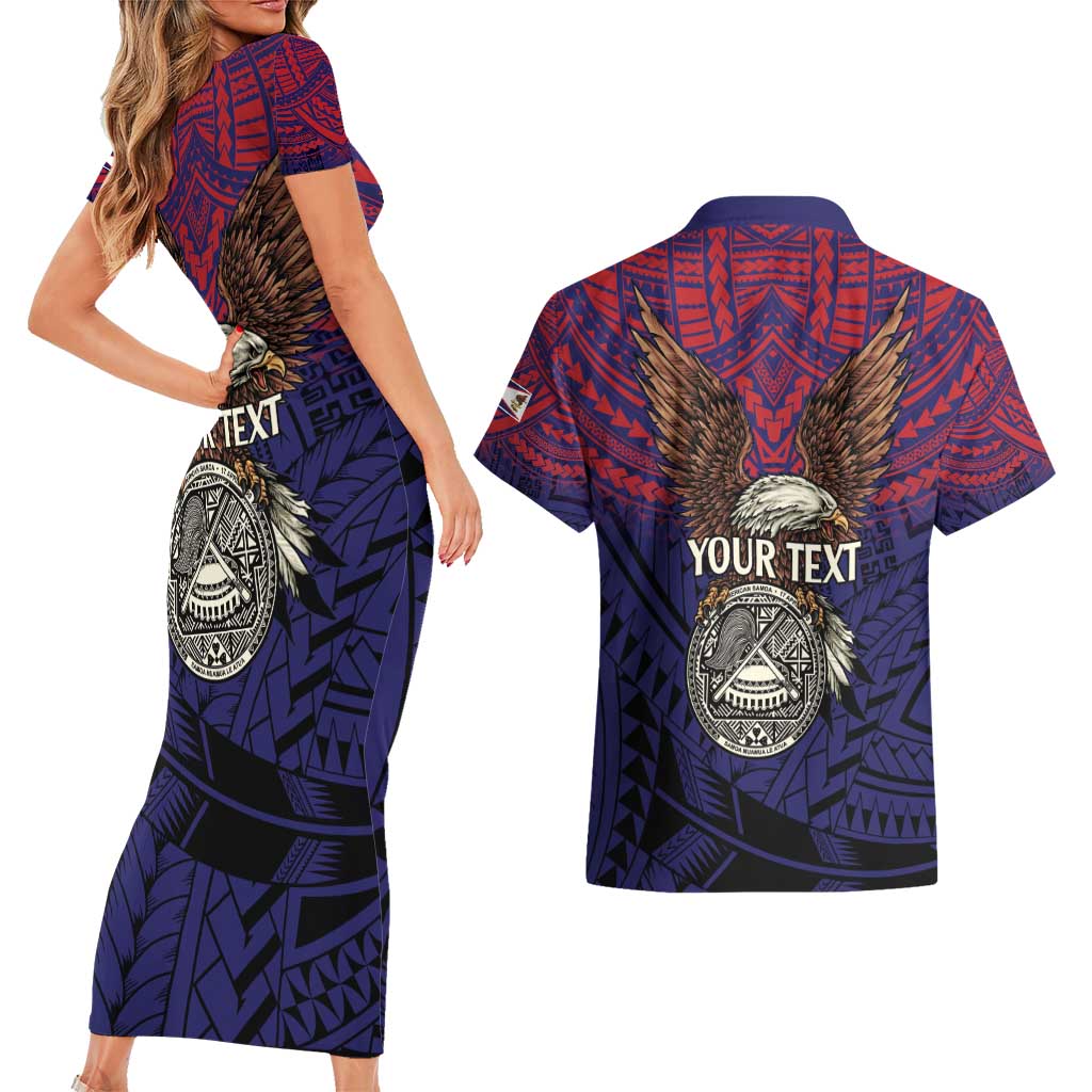 American Samoa Brave Eagle Personalized Couples Matching Short Sleeve Bodycon Dress and Hawaiian Shirt National Flag Color