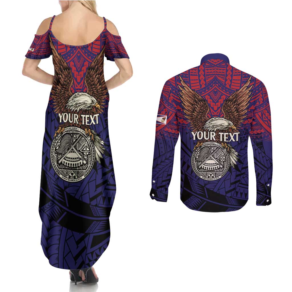 American Samoa Brave Eagle Personalized Couples Matching Summer Maxi Dress and Long Sleeve Button Shirt National Flag Color