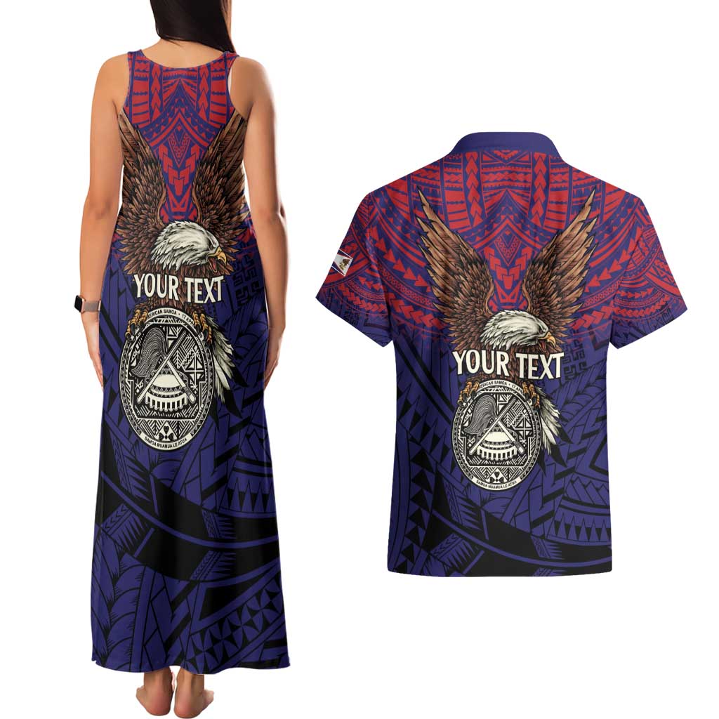 American Samoa Brave Eagle Personalized Couples Matching Tank Maxi Dress and Hawaiian Shirt National Flag Color