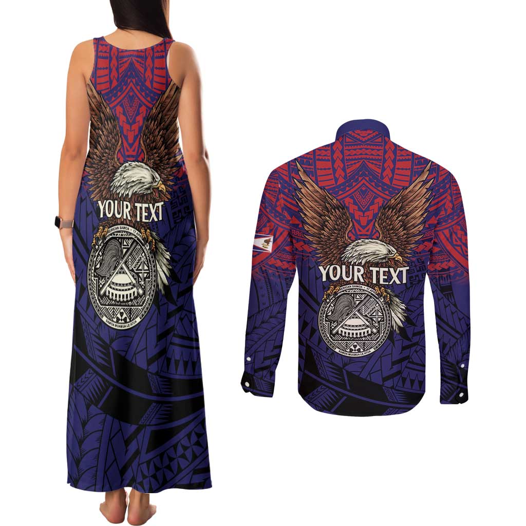 American Samoa Brave Eagle Personalized Couples Matching Tank Maxi Dress and Long Sleeve Button Shirt National Flag Color