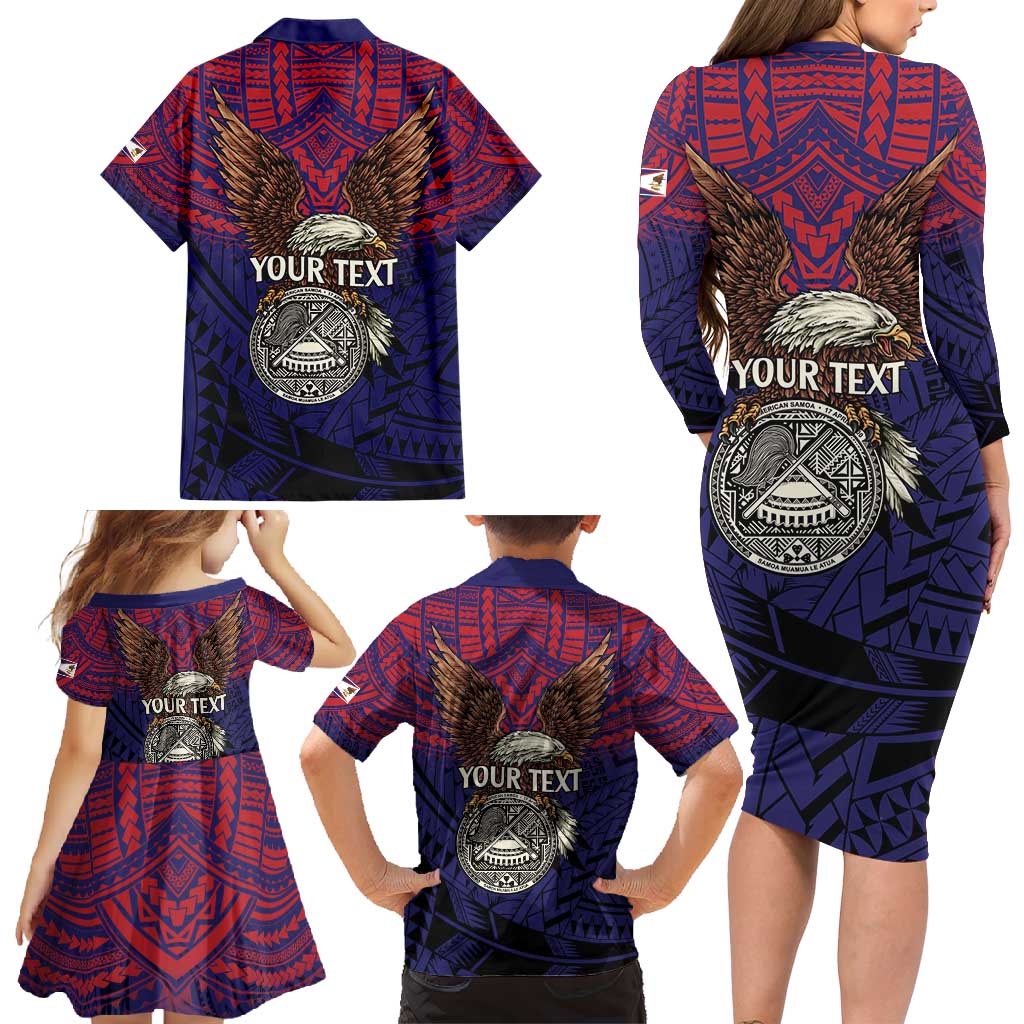 American Samoa Brave Eagle Personalized Family Matching Long Sleeve Bodycon Dress and Hawaiian Shirt National Flag Color LT9 - Polynesian Pride