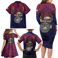 American Samoa Brave Eagle Personalized Family Matching Long Sleeve Bodycon Dress and Hawaiian Shirt National Flag Color LT9 - Polynesian Pride
