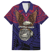 American Samoa Brave Eagle Personalized Family Matching Long Sleeve Bodycon Dress and Hawaiian Shirt National Flag Color LT9 Dad's Shirt - Short Sleeve Blue - Polynesian Pride