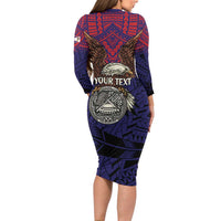 American Samoa Brave Eagle Personalized Family Matching Long Sleeve Bodycon Dress and Hawaiian Shirt National Flag Color LT9 - Polynesian Pride