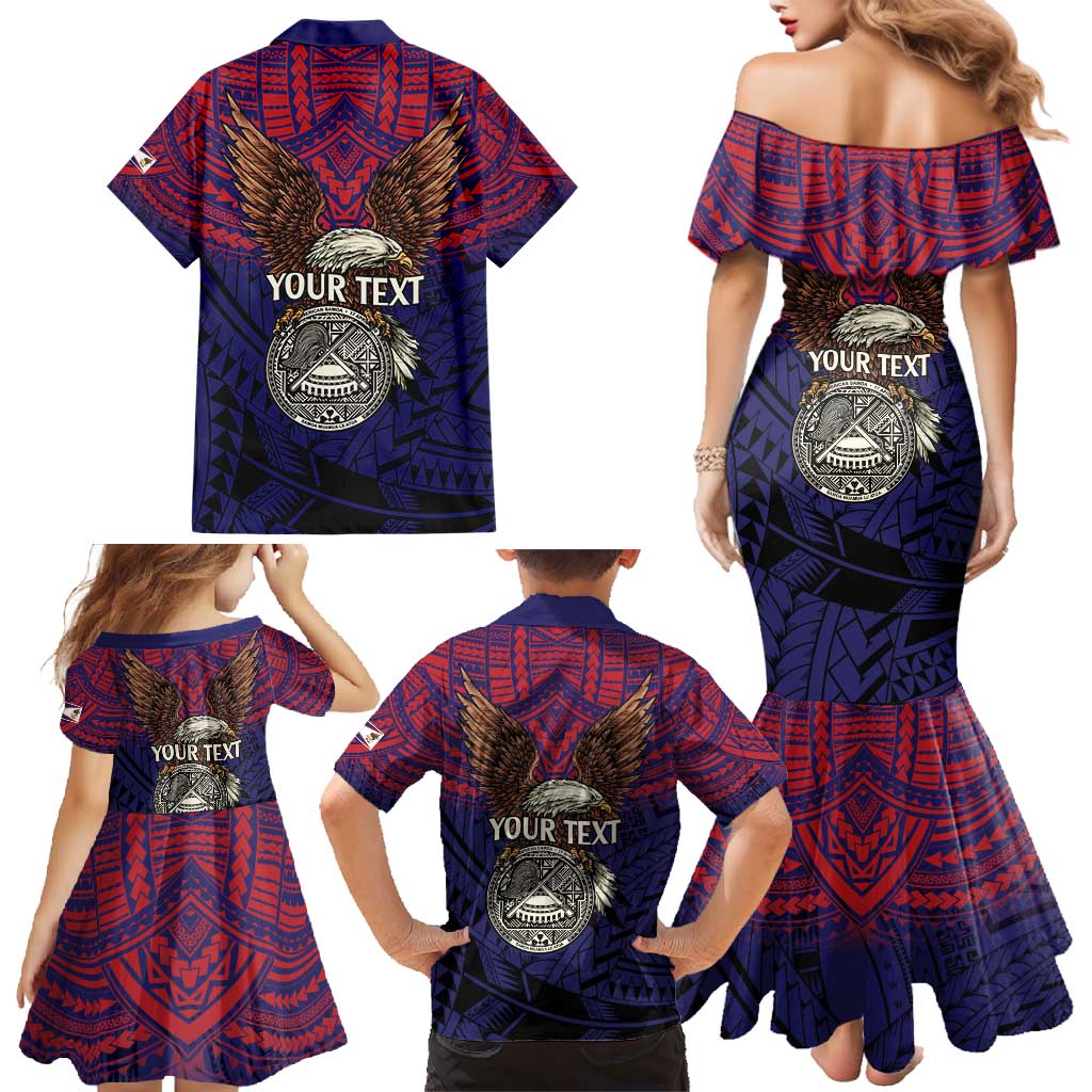 American Samoa Brave Eagle Personalized Family Matching Mermaid Dress and Hawaiian Shirt National Flag Color LT9 - Polynesian Pride
