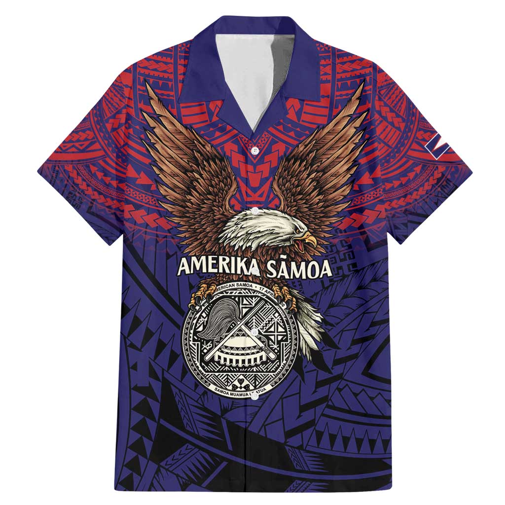 American Samoa Brave Eagle Personalized Family Matching Mermaid Dress and Hawaiian Shirt National Flag Color LT9 Dad's Shirt - Short Sleeve Blue - Polynesian Pride
