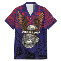 American Samoa Brave Eagle Personalized Family Matching Mermaid Dress and Hawaiian Shirt National Flag Color LT9 Dad's Shirt - Short Sleeve Blue - Polynesian Pride